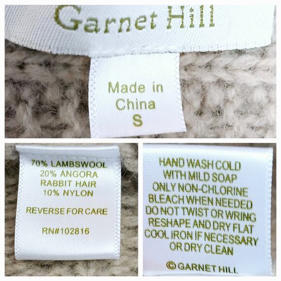 Garnet Hill SZ S Lambswool Angora Pullover Sweater Side Zips Tan - Picture 5 of 5